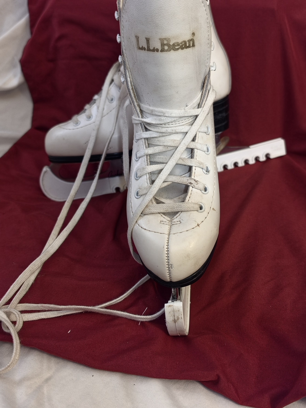 L.L. Bean White Women's Ice Skates with Gold Logo